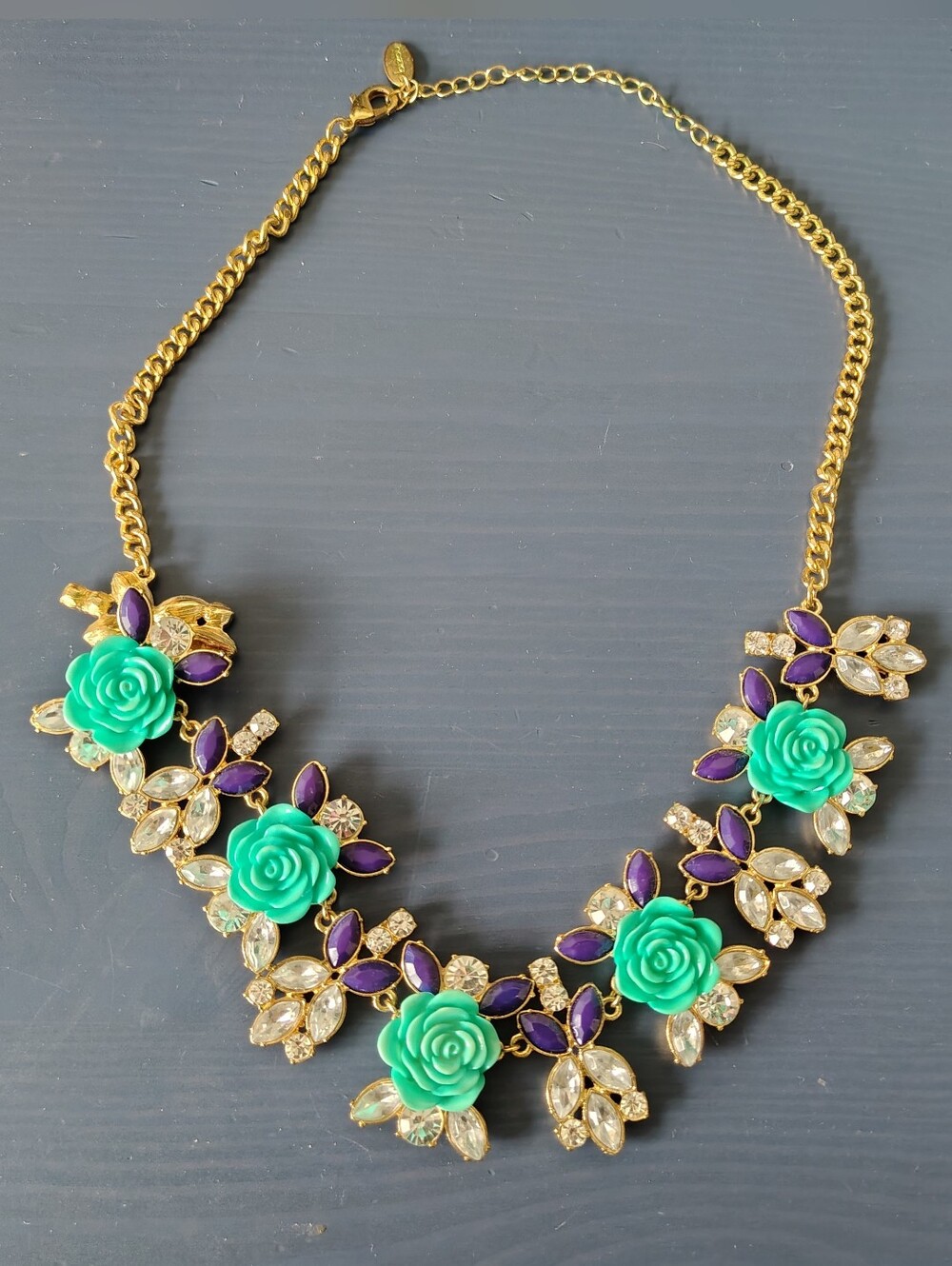 Early 2010s Statement Necklace Bold, Chunky, Teal, Blue, and Gold Colour